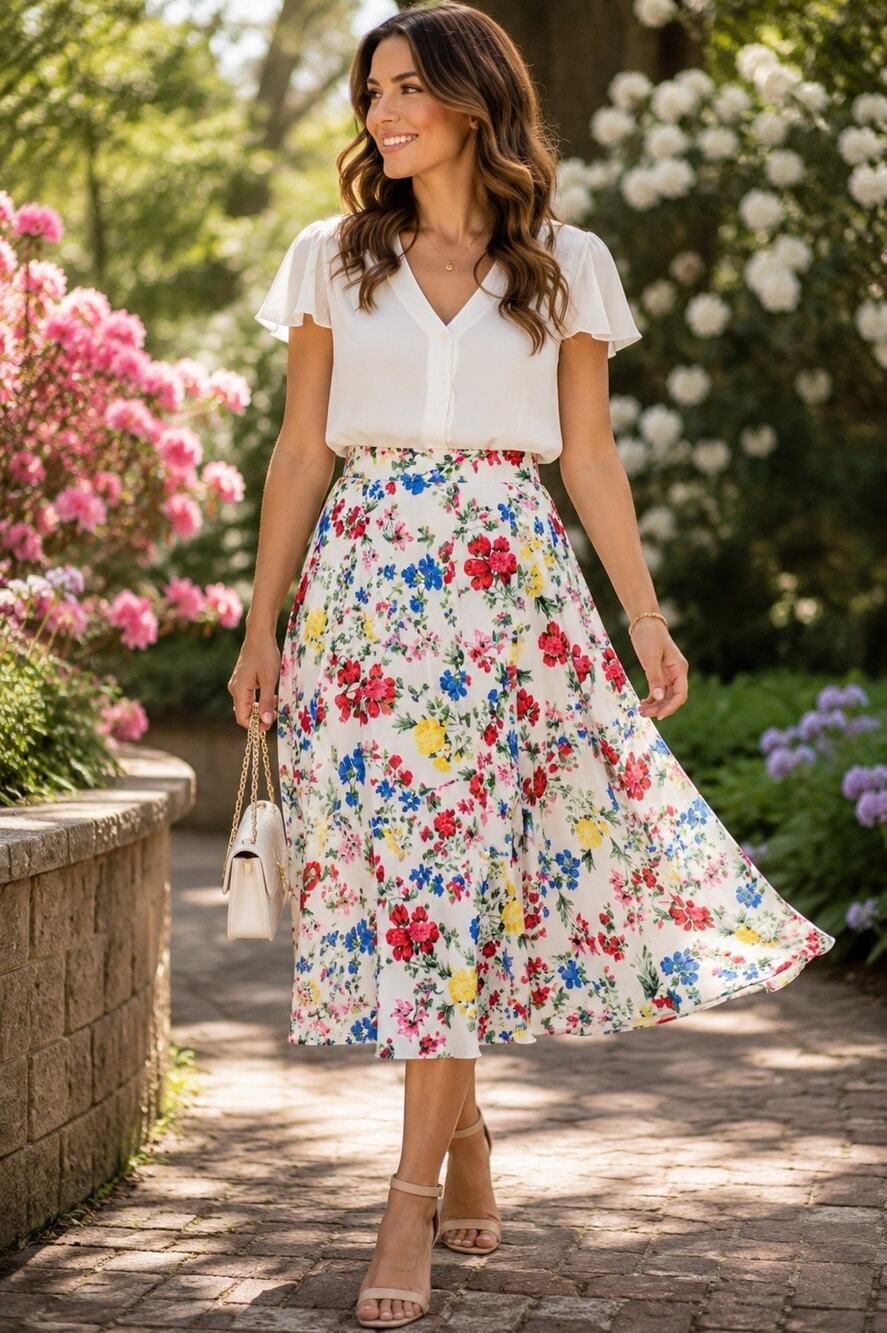 Calvin Klein Floral Midi Skirt Size 14 Garden Party Spring Easter